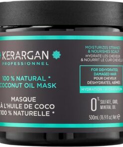 Kerargan - Masque Capillaire Hydratant à l'Huile de Coco - Traitement Intensif pour Cheveux Déshydratés et Abîmés - Hydratation Profonde - Sans sulfate, OGM et huile minérale - 500ml | Hydrate et nourrit intensément les cheveux secs ou abîmés, aide à retrouver douceur et brillance, sans huiles minérales