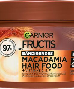 Garnier Fructis Macadamia Masque capillaire sans silicone 3 en 1 pour cheveux secs et rebelles, sensation naturellement douce, effet lissant et anti-frisottis, sans silicone, 400 ml