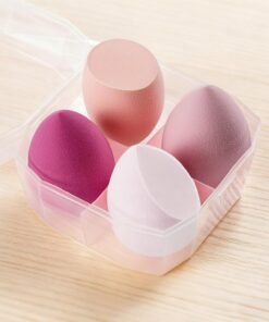 Lot de 4 éponges de maquillage professionnelles pour fond de teint, outil de maquillage avec boîte cadeau, sans latex, utilisation sèche et humide, accessoires de maquillage