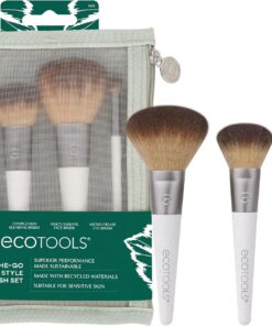 EcoTools On-The-Go Makeup Brush Kit, Travel-Friendly Brush Set, Mini-Size Makeup Tools for Powders, Blush, Bronzer, & Eyeshadows, Eco-Friendly, Synthetic Bristles, Cruelty-Free & Vegan, 5 Piece Set