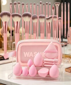 Ensemble complet de 44 pinceaux de maquillage, équipé d'un mélangeur, d'un sac de voyage, d'une houppette à poudre et d'éponges de maquillage, kit de maquillage de qualité supérieure pour débutants et