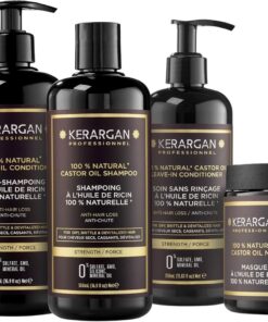Kerargan - Ensemble Anti-Chute Shampoing, Après-shampoing, Masque, Sérum & Leave-In à l’Huile de Ricin pour Cheveux Abîmés - Soin Intensif Croissance - Sans Sulfate, Silicone - 3x500ml+100ml+350ml | Shampoing, après-shampoing, masque, sérum et soin sans rinçage, routine fortifiante complète
