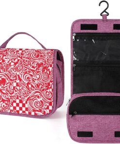 Trousse de toilette rouge et blanche pour homme et femme, trousse de maquillage portable à crochet de suspension, trousse de maquillage pour accessoires, shampooing, conteneur pleine grandeur