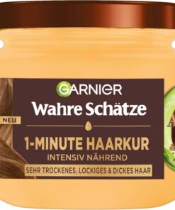 Garnier Wahre Schätze Cure nourrissante 1 minute pour cheveux très secs et frisottis, masque capillaire à l'huile d'avocat et au beurre de karité pour cheveux souples et épais, avec effet