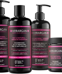 KERARGAN - Routine Kératine 6 Soins Complète - 3x500ml+100ml+350ml+250ml | Shampoing, après-shampoing, masque, sérum, soin sans rinçage et gommage, routine réparatrice complète
