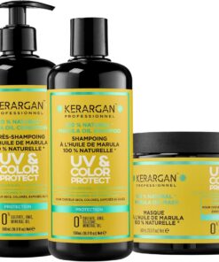 KERARGAN - Routine Marula 5 Soins Protection UV Couleur - 3x500ml+2x100ml | Shampoing, après-shampoing, masque, sérum et spray 17-en-1, routine complète de protection UV et couleur