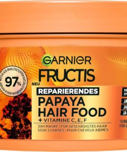 Garnier Fructis Papaya Masque capillaire sans silicone pour cheveux abîmés et plus de souplesse, réparateur et régénérant, formule végétalienne, sans silicone, 3 en 1, 400 ml