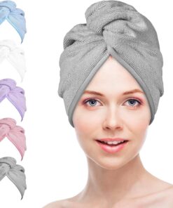 Lot de 5 serviettes en microfibre pour cheveux bouclés à séchage rapide pour femme – Serviette de séchage pour cheveux, bonnet de douche et accessoires pour cheveux pour soins capillaires
