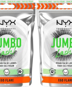 NYX Professional Makeup Faux-Cils, Longue Tenue 12h, Bandes Invisibles, Réutilisables jusqu'à 15x, Formule Vegan, Jumbo Lash!, Modèle : Ego Flare (05) (Lot de 2)