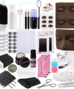 Pretty memory Kit d'extension de cils pour débutants, 343 pièces avec tout ce qui comprend 2 têtes de mannequin, une pince à épiler, un ventilateur USB pour l'entraînement, noir
