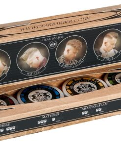 Dear Barber Coffret Cadeau Homme – Kit Voyage Homme de 4 Produits Coiffants – Cire Cheveux Homme, Pommade, Crème Modelante & Pâte Matifiante (4x 20ml) – Soin Cheveux Homme Professionnel