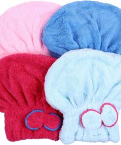 Ciieeo Lot de 4 Bonnets de Séchage des Cheveux en Tissu Doux et Léger Nœud Papillon, pour Soins Capillaires Lors de Voyages ou Excursions la Plage Couleur Aléatoire