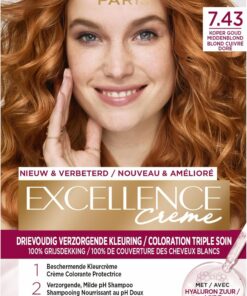 L'Oréal Paris Excellence Creme 7.43 Coloration capillaire Rouge - Coloration cheveux (Rouge, Blond Cuuvré Gold, Belgique, 63 mm, 100 mm, 163 mm)