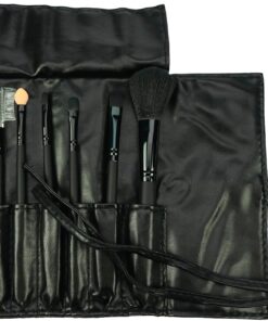 Lot de 7 pinceaux de maquillage professionnels végétaliens avec 7 outils, poils synthétiques de haute qualité, noir, coffret cadeau avec étui en cuir synthétique Fantasia