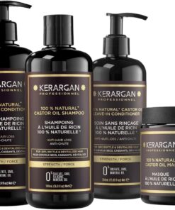 KERARGAN - Routine Ricin 6 Soins Anti-Chute - 3x500ml+100ml+350ml+250ml | Shampoing, après-shampoing, masque, sérum, soin sans rinçage et gommage, routine anti-chute complète