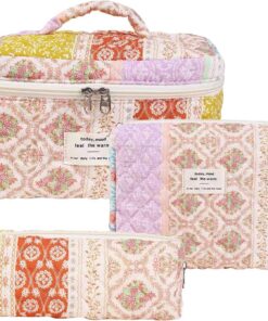 - Lot de 3 trousses de maquillage - Trousse de toilette - Trousse de | toilette en coton mignon pour pinceaux de maquillage - Organisateur esthétique pour femme, d, Siehe Beschreibung, Voir descri