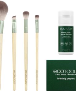 EcoTools Limited Edition Merry Must-Haves Kit, Visage & Eyeshadow Makeup Brushes, Brush Shampoo & Cleanser, Blotting Papers for Matte Makeup, Eco-Friendly, 6 Piece Gift Set