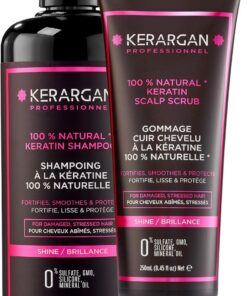 KERARGAN - Duo Kératine Shampoing & Gommage Sans Silicones - 500ml+250ml | Shampoing et gommage, nettoient et exfolient le cuir chevelu, formules sans silicones, OGM ni huiles minérales