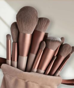 Lot de 13 pinceaux de maquillage synthétiques de qualité supérieure pour fond de teint, poudre, anti-cernes, fard à paupières, blush, pinceaux de maquillage avec étui marron