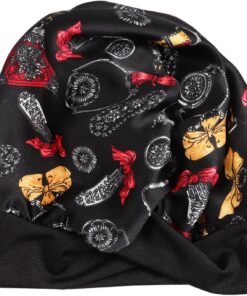 Housoutil Bonnet de Soin Capillaire en Soie Synthétique Noir avec Bande Élastique Large, Doux Peau, pour Prévenir la Perte de Cheveux Pendant le Sommeil Couleur Aléatoire