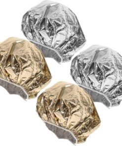 VOSAREA Lot de 4 Bonnets de Cheveux en Aluminium pour Soins Capillaires, Bonnet Thermique Bande Élastique, Réutilisable, pour Traitements et Mèches