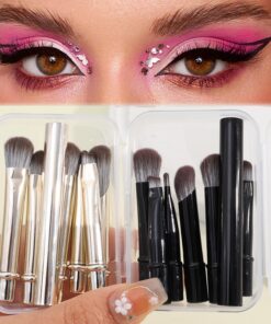Lot de 6 pinceaux de maquillage portables doux pour fard à paupières, eyeliner, lèvres, pinceaux de voyage, outils de maquillage, doré et noir
