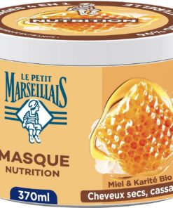 Le Petit Marseillais Masque 4 en 1 Miel de Provence et Karité Bio, 370 mL | Nutrition, Masque Capillaire pour Cheveux Secs et Cassants, Soin Cheveux sans Silicone 96% d'Origine Naturelle