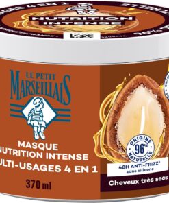Le Petit Marseillais – Masque 4 en 1 Nutrition Intense Huile d'Argan Bio (pot de 370 ml) – Masque capillaire pour cheveux très secs – Soin cheveux sans silicone 96% d'origine naturelle