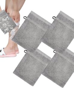 Body Mitt, Soft Washcloths with Loop, 4 Piece Soft Cotton Glove Towel Bath Washcloth for Hand, Face Cleaning, Kids, Women, Men, Travel, Gentle Cleansing Cloths for All Ages, 22x15cm