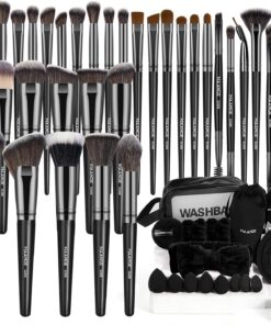 MAANGE Lot de 54 pinceaux de maquillage multifonctionnels, pinceaux de maquillage synthétiques de qualité supérieure pour femmes et filles (noir, 54 pièces)