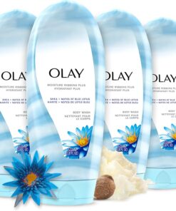 Olay Moisture Ribbons Plus Shea + Blue Lotus Body Wash, 18 Fl Oz, Pack of 4