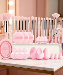 Kit d'outils de maquillage rose 37 pièces, pinceaux de maquillage avec éponges, houppettes et recourbe-cils, ensemble de pinceaux de maquillage multifonctions pour fond de teint, fard à paupières