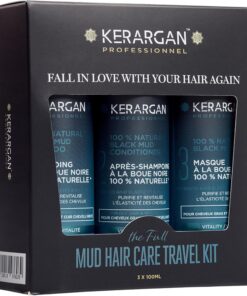 KERARGAN - Routine Voyage Boue Noire Cheveux Gras 3 Soins - 3x100ml | Shampoing, après-shampoing et masque 100ml, routine purifiante nomade pour cheveux à tendance grasse