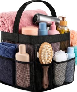 Sac de douche en maille – Transportez et organisez facilement vos accessoires de salle de bain et accessoires de toilette tout en prenant une douche. (9 poches | noir)
