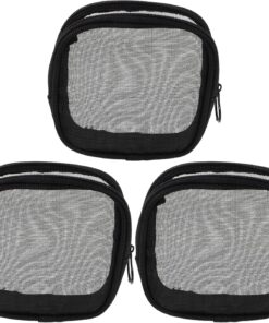 VALICLUD Trousse de Maquillage en Filet Noire, Compacte et Portable avec Fermeture Éclair, Trousse de Toilette Minimaliste pour Voyage et Rangement Quotidien